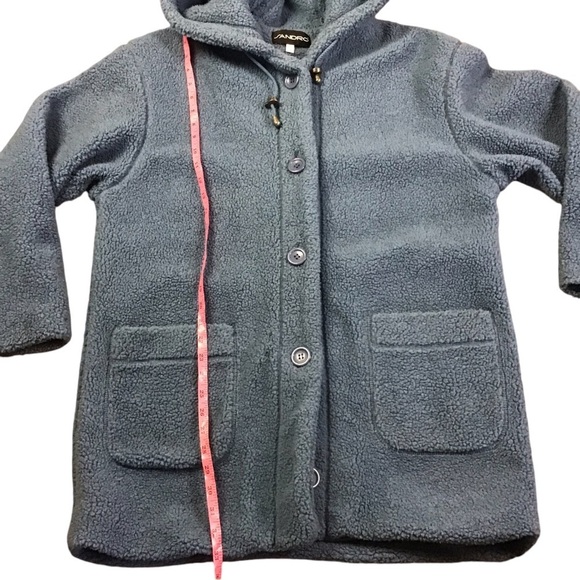 Sandro Fuzzy Sherpa Soft Button Front Hooded Teddy Jacket Size M in Blue - Picture 6 of 12